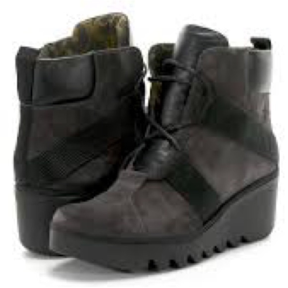 Fly London Black Lace Up Wedge Boots